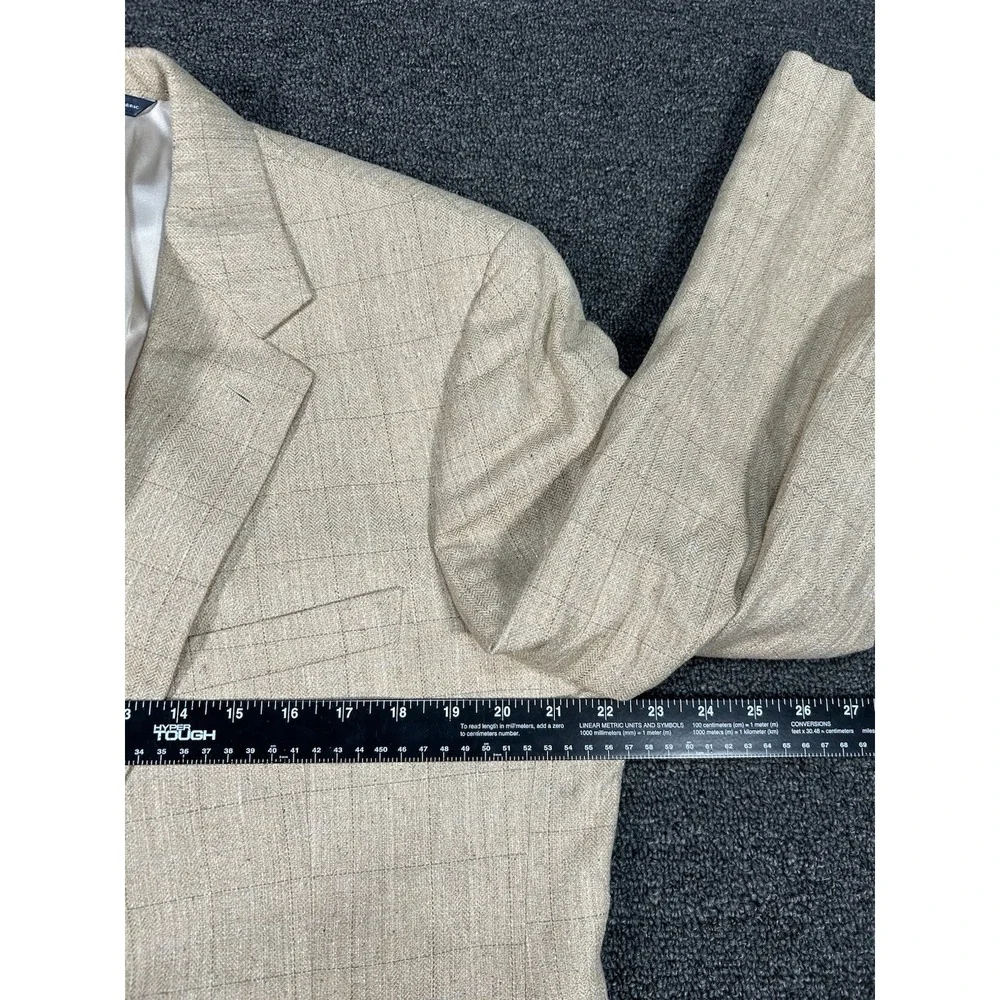 Vintage Brooks Brothers Blazer Men 43R Beige Windowpane Worsted Wool‎ Silk Linen